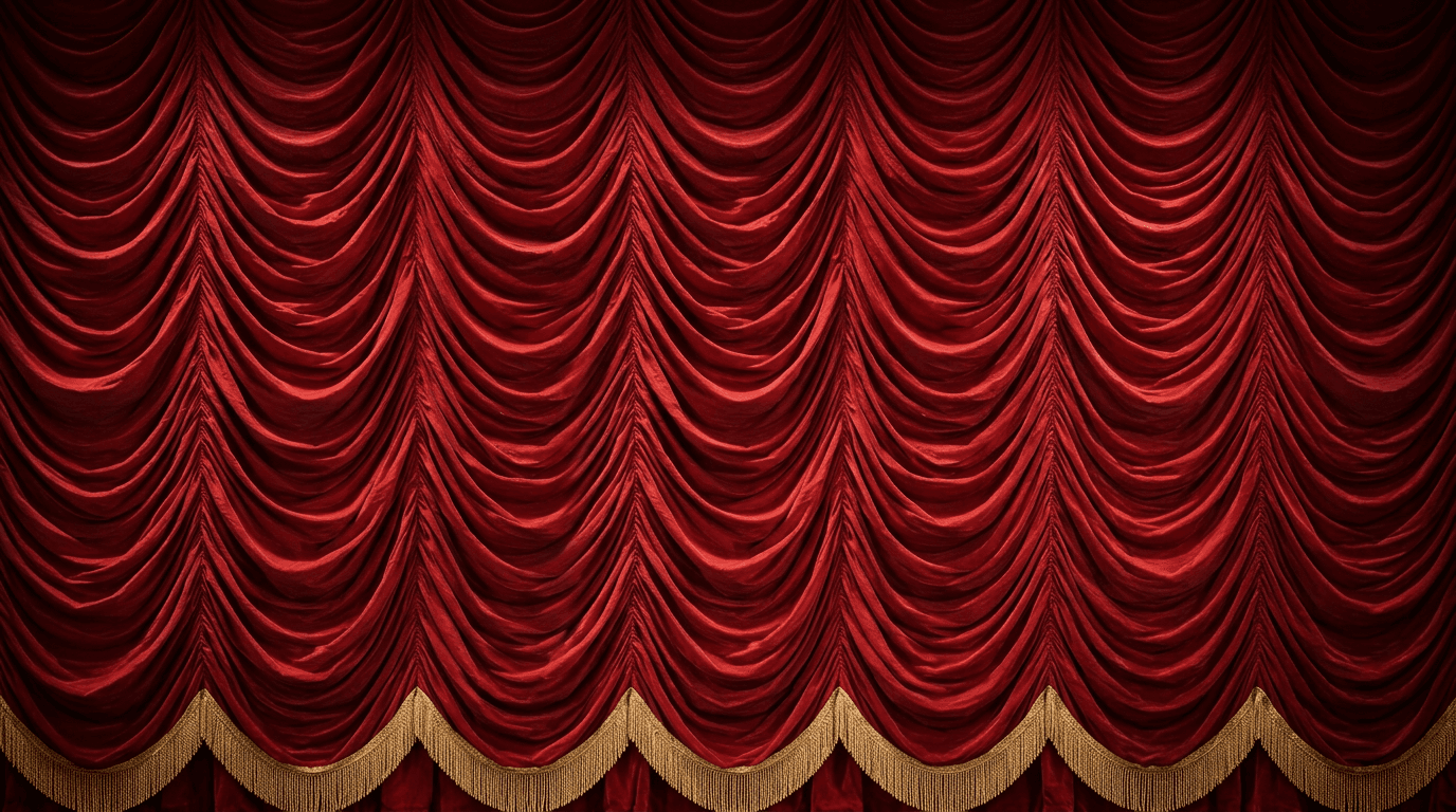 Main Theatrical Austrian Fly Curtain with Gold Fringe