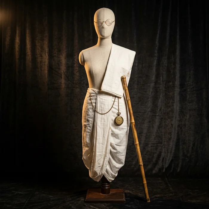 Mahatma Gandhi Freedom Fighter Costume (Khadi Dhoti, Lathi, Spectacles)