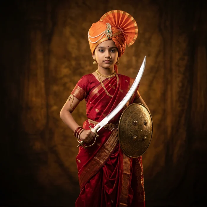 Rani Laxmibai Warrior Queen Nauvari Saree & Armor